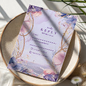 Lavender Coastal Seashell Rope Wedding 出欠カード