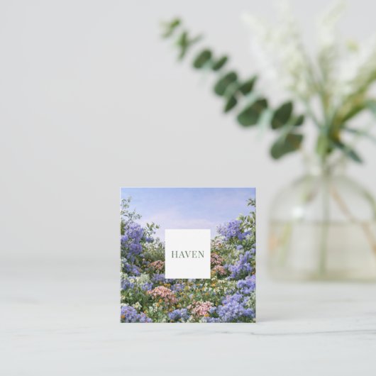 Lavender Coral Floral Meadow Square Frame スクエア名刺 (スタンド正面)