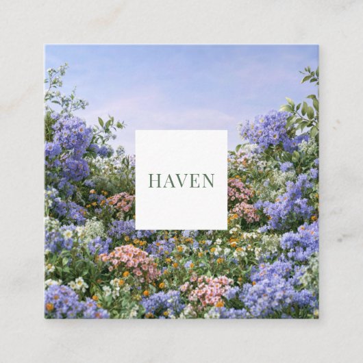 Lavender Coral Floral Meadow Square Frame スクエア名刺 (正面)