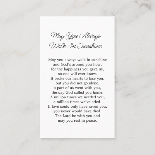 Lavender Cross Memorial Funeral Prayer Card 名刺 (裏面)