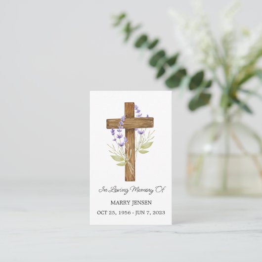 Lavender Cross Memorial Funeral Prayer Card 名刺 (スタンド正面)