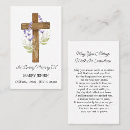 Lavender Cross Memorial Funeral Prayer Card 名刺