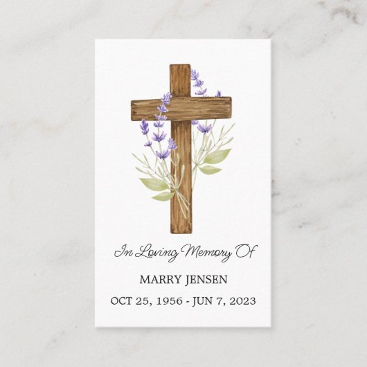 Lavender Cross Memorial Funeral Prayer Card 名刺 (正面)