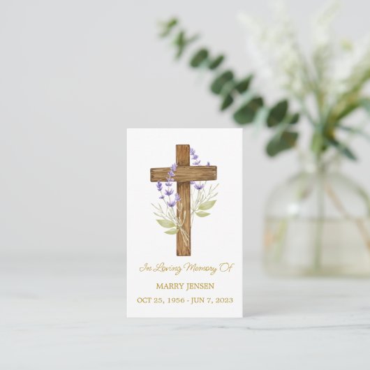 Lavender Cross Memorial Funeral Prayer Card 名刺 (スタンド正面)