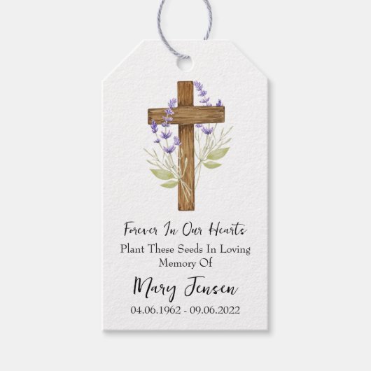 Lavender Cross Memorial Funeral Seed Packet ギフトタグ (正面)