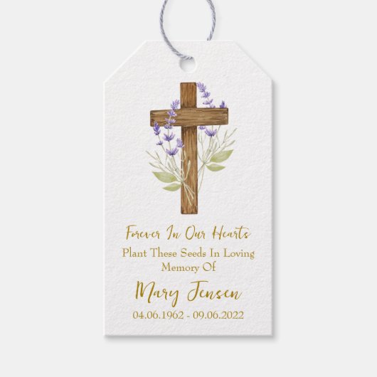 Lavender Cross Memorial Funeral Seed Packet  ギフトタグ (正面)