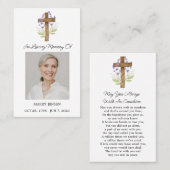 Lavender Cross Memorial Photo Funeral Prayer Card 名刺 (正面/裏面)