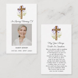 Lavender Cross Memorial Photo Funeral Prayer Card 名刺