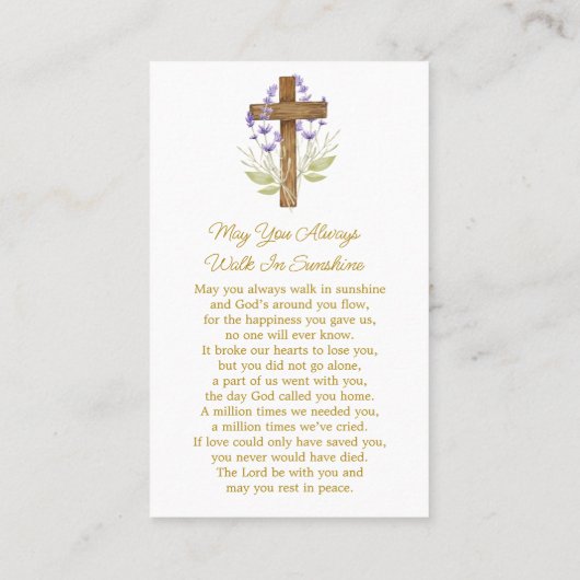 Lavender Cross Memorial Photo Funeral Prayer Card 名刺 (裏面)