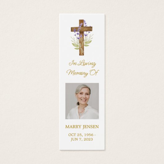 Lavender Cross Photo Funeral Bookmark (正面)