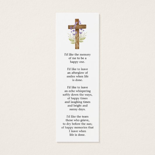 Lavender Cross Photo Funeral Bookmark (裏面)