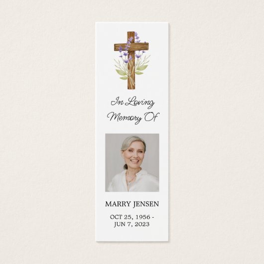 Lavender Cross Photo Funeral Bookmark (正面)