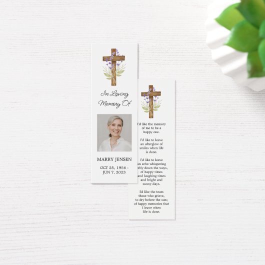 Lavender Cross Photo Funeral Bookmark (デスク)
