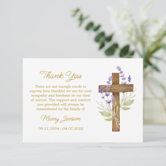 Lavender Cross Sympathy Thank You Card サンキューカード (スタンド正面)