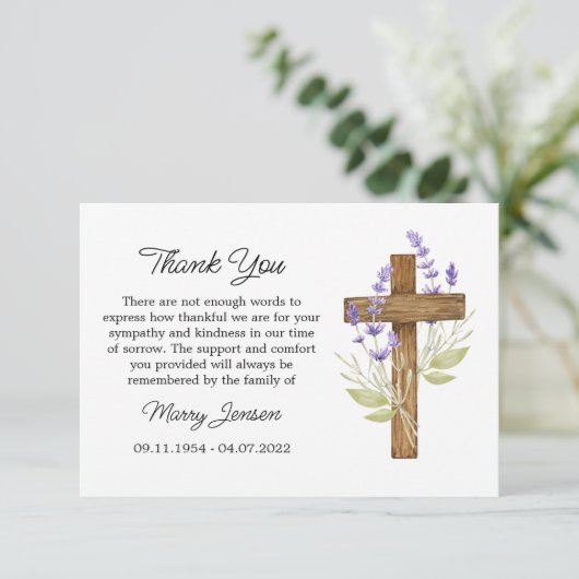 Lavender Cross Sympathy Thank You Card サンキューカード (スタンド正面)