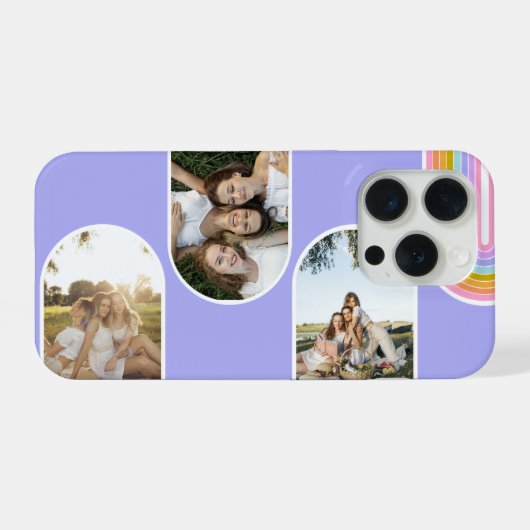 Lavender Cute Modern 3 Photo Layout Custom iPhoneケース (裏面横)