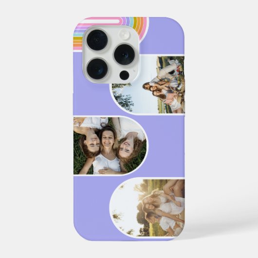 Lavender Cute Modern 3 Photo Layout Custom iPhoneケース (裏面)