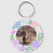 Lavender Dachshund Custom Photo & Name - Floral  キーホルダー (裏面)