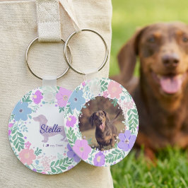 Lavender Dachshund Custom Photo & Name - Floral  キーホルダー