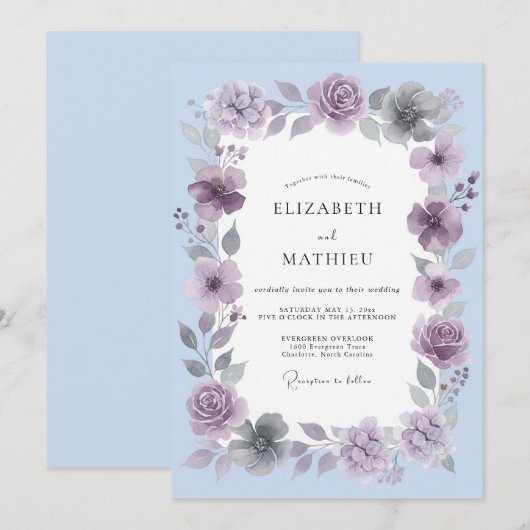 Lavender Dainty Spring Wedding 招待状 (正面/裏面)