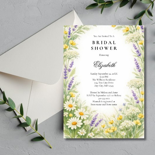 Lavender Daises Wildflowers Greenery Bridal Shower 招待状