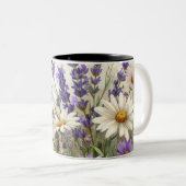 Lavender Daisy Floral Design  ツートーンマグカップ (正面右)