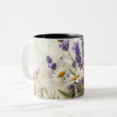 Lavender Daisy Floral Design  ツートーンマグカップ (正面左)