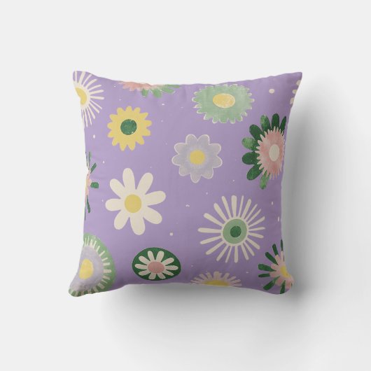 Lavender Daisy Floral Pillow クッション (裏面)