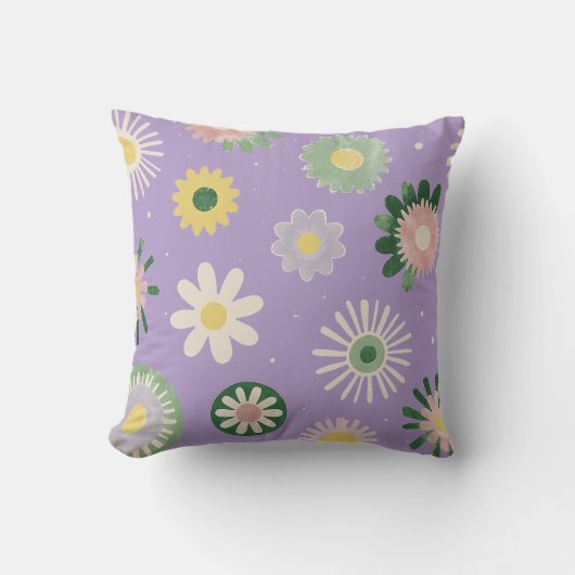 Lavender Daisy Floral Pillow クッション (正面)