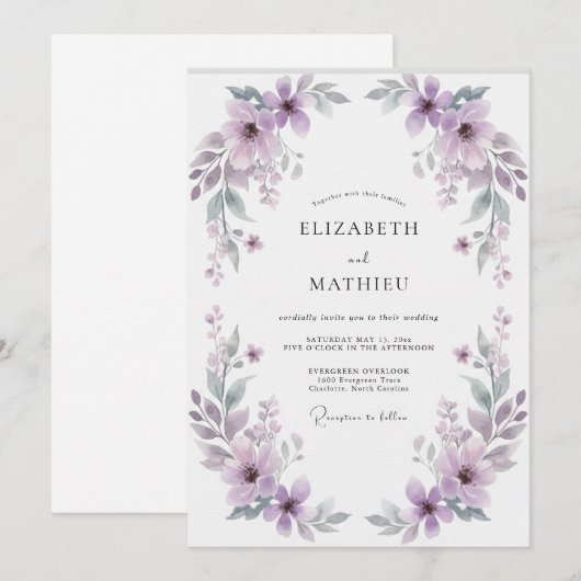 Lavender Delicate Meadow Wedding 招待状 (正面/裏面)