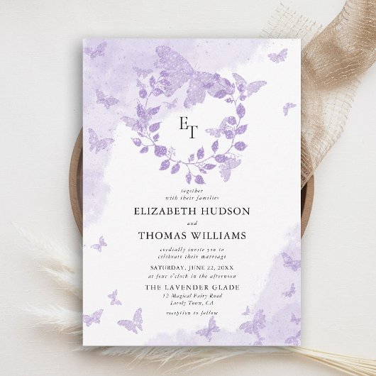 Lavender Dream Butterfly Eucalyptus Crest Wedding 招待状