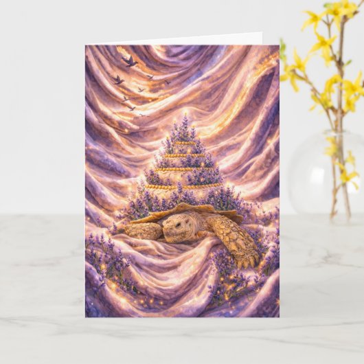 Lavender Dreams Birthday cake Sulcata tortoise カード (黄色い花)