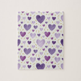 Lavender Dreams | Purple & Gold Watercolor Hearts ジグソーパズル