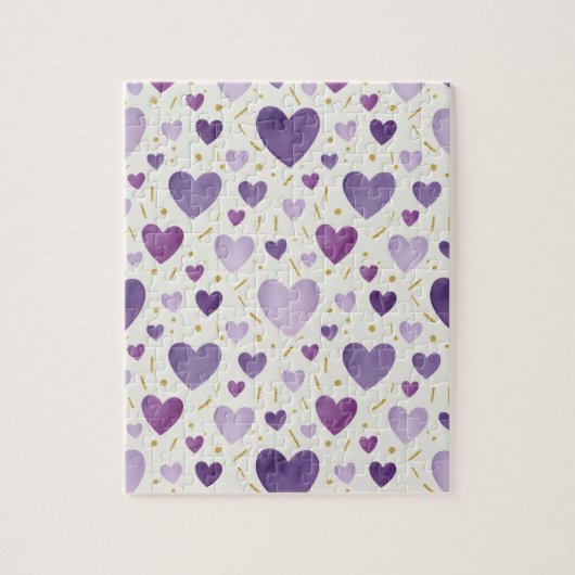 Lavender Dreams | Purple & Gold Watercolor Hearts ジグソーパズル (縦)