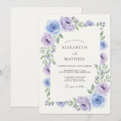 Lavender Dreamy Spring Rose Wedding 招待状 (正面/裏面)