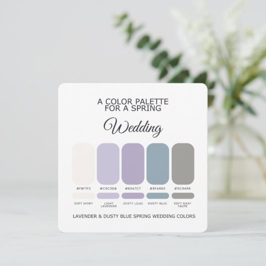 Lavender & Dusty Blue Spring Wedding Palette Card 招待状 (スタンド正面)