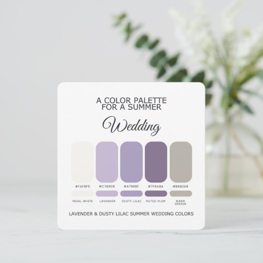 Lavender Dusty Lilac Summer Wedding Palette Card 招待状 (スタンド正面)
