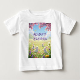 Lavender Easter Cute White Bunny Floral Spring  ベビーTシャツ