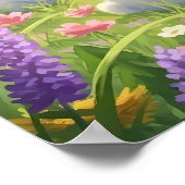 Lavender Easter Cute White Bunny Floral Spring  ポスター (角)