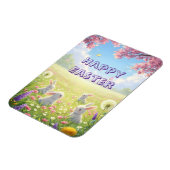 Lavender Easter Cute White Bunny Floral Spring  マグネット (左側)
