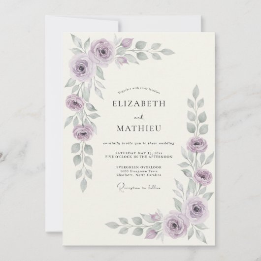 Lavender Elegant Botanical Spring Wedding 招待状 (正面)