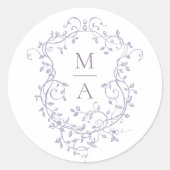 Lavender Elegant Floral Crest Classic Round ラウンドシール (正面)