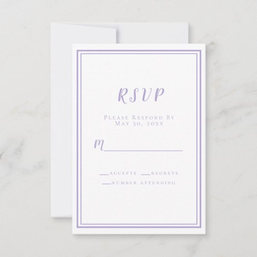 Lavender Elegant Minimalist Wedding  出欠カード (正面)