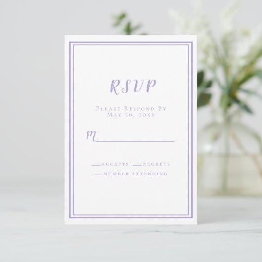 Lavender Elegant Minimalist Wedding  出欠カード (スタンド正面)