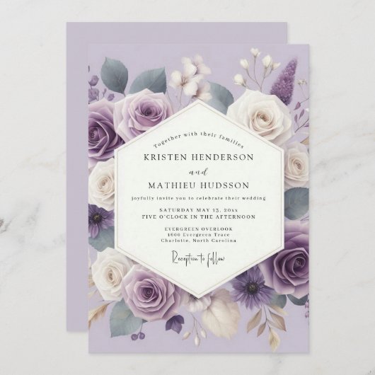 Lavender Ethereal Bloom Wedding 招待状 (正面/裏面)