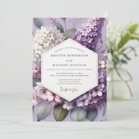 Lavender Ethereal Blossom Wedding 招待状 (スタンド正面)