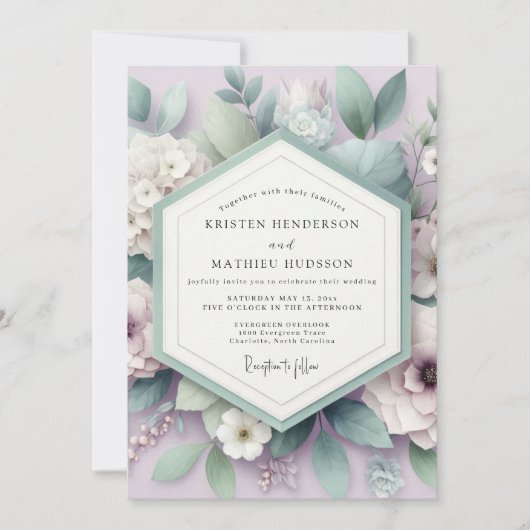 Lavender Ethereal Botanical Wedding 招待状 (正面)