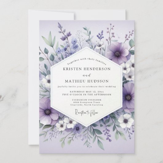 Lavender Ethereal Botanical Wedding 招待状 (正面)