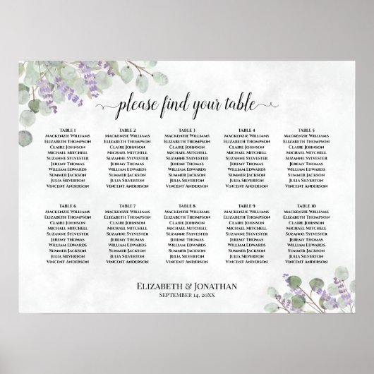 Lavender Eucalyptus 10 Table Wedding Seating Chart ポスター (正面)