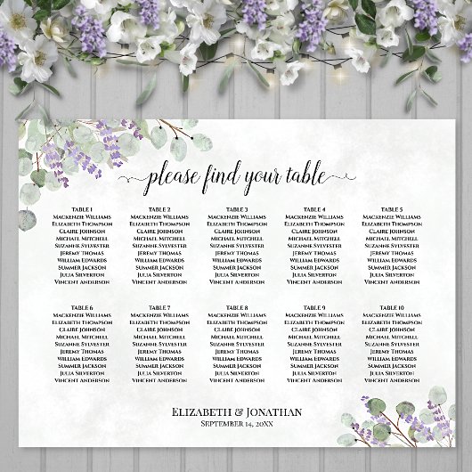 Lavender Eucalyptus 10 Table Wedding Seating Chart ポスター